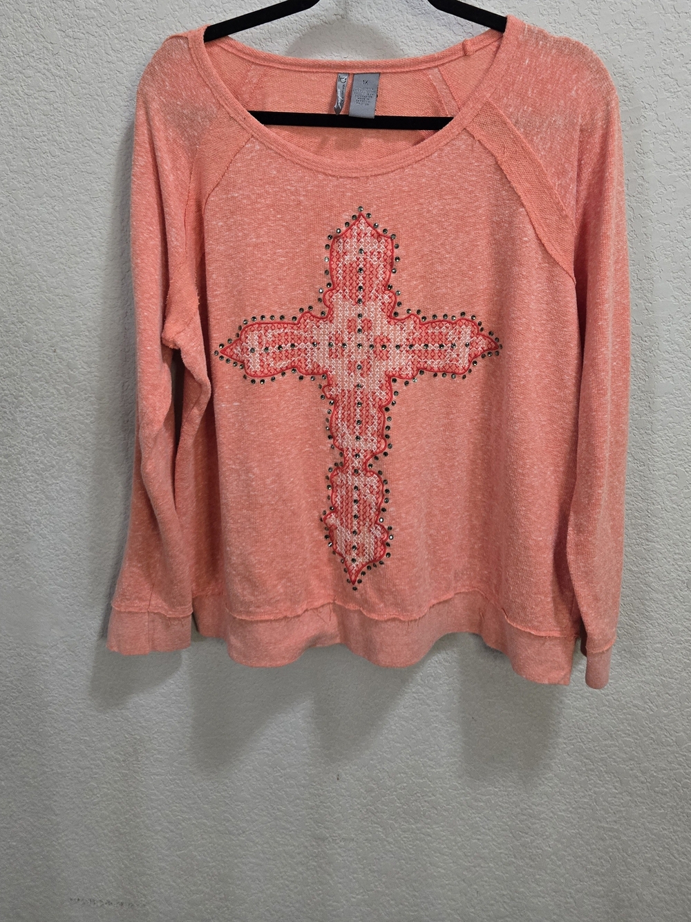 new directions Coral Pullover with Embellished Cross